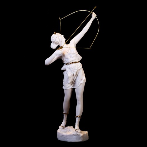 ARTEMIS (DIANA) WITH GOLD DECORATION GREEK ALABASTER STATUE- AL051N1205