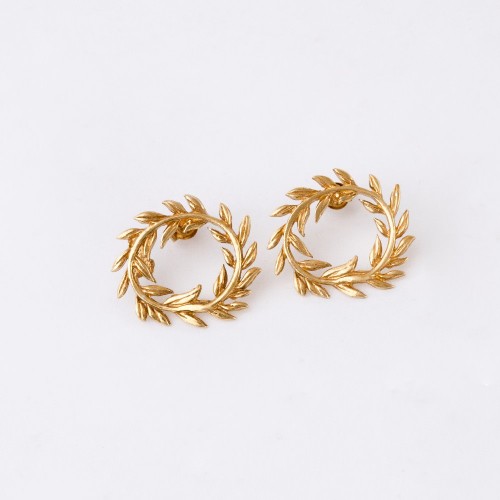 Greek Olive wreath Silver 925 Gold Plated earrings - ΣΚ049ΣΚΣ270.GR