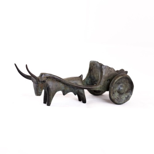 Bronze oxen and wheeled cart, hand made museum copy - BR052CODE00032