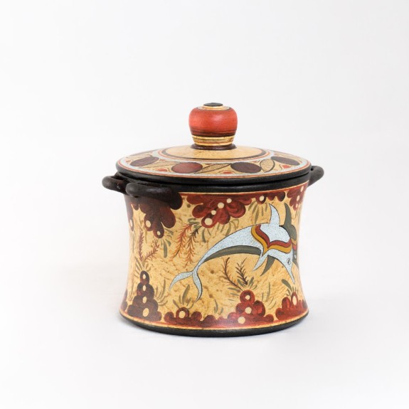 Minoan pottery ceramic box Decorated with dolphins - MYC065COD373/B